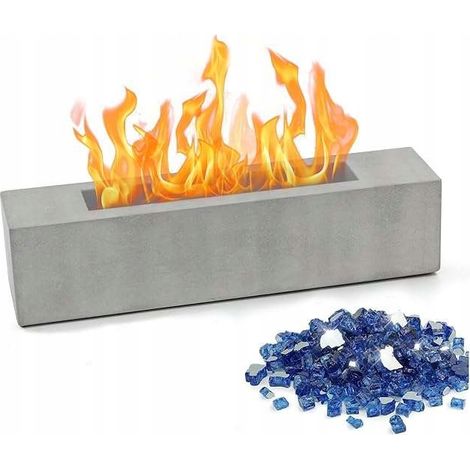 Caminetto da tavolo portatile rettangolare a bioetanolo, 38x8,5 cm, grigio. (1/2)