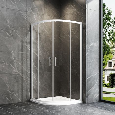 WDWRITTI Weiß Duschkabine 90x90 cm viertelkreis Schiebetür, Duschkabine Rund 90x90cm Duschabtrennung Runddusche mit 6mm ESG Sicherheitsglas Glas Duschwand Höhe: 185cm
