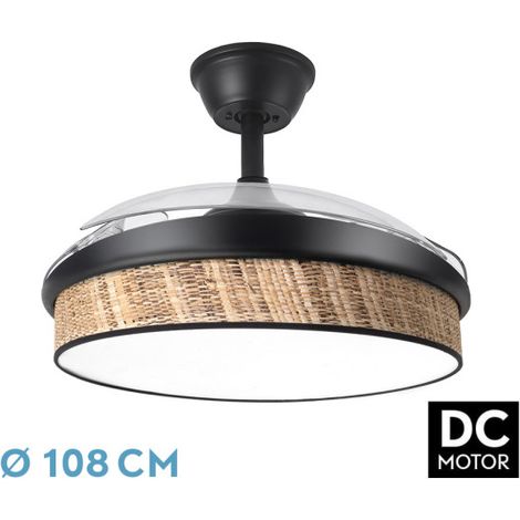Ventilador de Techo LED Moda FABRILAMP Negro/Cañizo Oscuro, 108 cm, 72W, 7200 lm, Motor DC, 3 Aspas Desplegables y Mando (1/3)