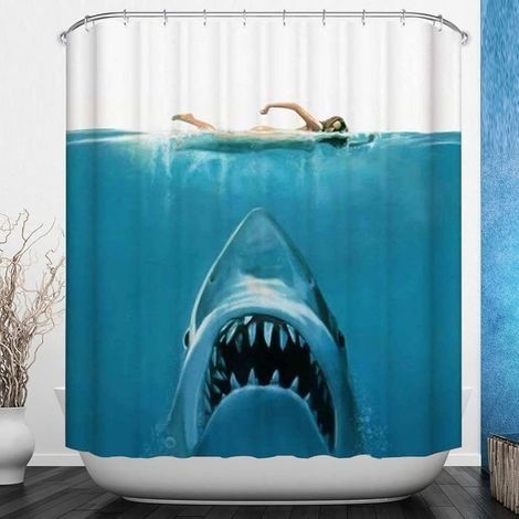 Rideau de douche Thème de l'océan requin baleine imperméable bain décoré rideau de douche simple élégant 71 x 79 pouces (180 cm x 200 cm) (1/4)