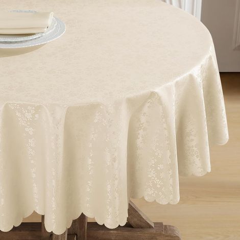 Nappe de Noël en toile cirée ronde, lavable, beige, 350 g/m², en plastique, imperméable, pour fête, Nouvel An, extérieur, table de jardin, table basse (1/5)