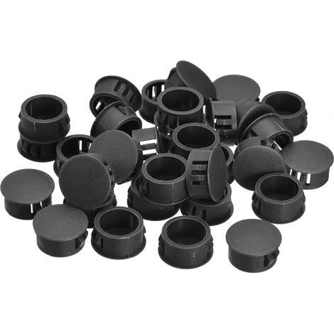 18mm plastic plugs, pack of 36, recessed, round, clip-on, for furniture and panels, black. (1/4)
