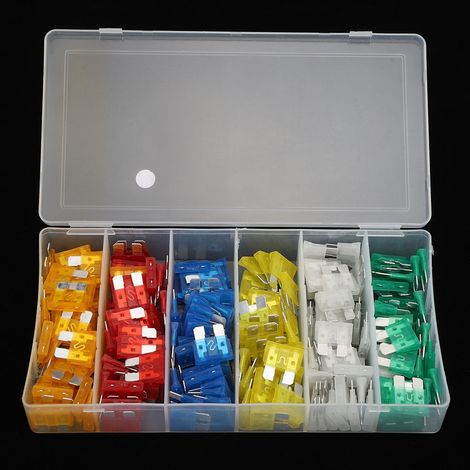 Kit de 200 fusibles à lames en aluminium transparent pour voitures et camions (orange/rouge/bleu/jaune/blanc/vert). (1/5)