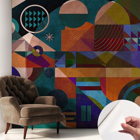 Selbstklebende Tapete - Wanddekoration Wohnzimmer - Tapete Schlafzimmer Geometrische Kunst 250x250 cm