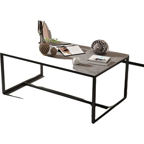 Table basse, design moderne minimaliste, surface en pierre frittée durable, gris (1/2)