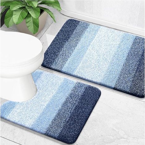 Set di tappetini da bagno (2 pezzi): tappetino da bagno in microfibra morbida e assorbente e copriwater a forma di U antiscivolo lavabile in lavatrice e asciugabile in asciugatrice tappetino da bagno (1/5)