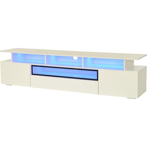 TV-Lowboard Weiß Hochglanz 180 x 38 x 45 cm mit 2 Schränken, 1 Schublade und LED (1/5)