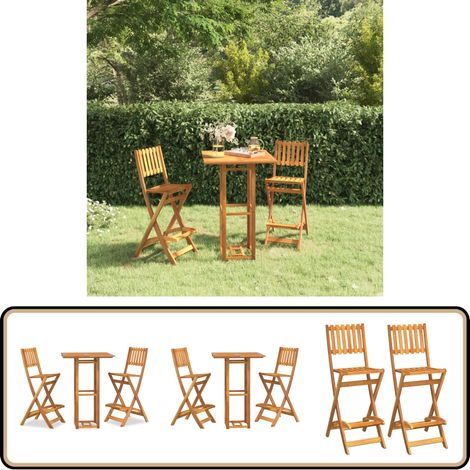 Ensemble de bar d'extérieur 3 pcs Bois d'acacia massif - Meubles De Jardin - Salon De Jardin - Set De Bar Extérieur - Table De Bar - Chaises De Bar