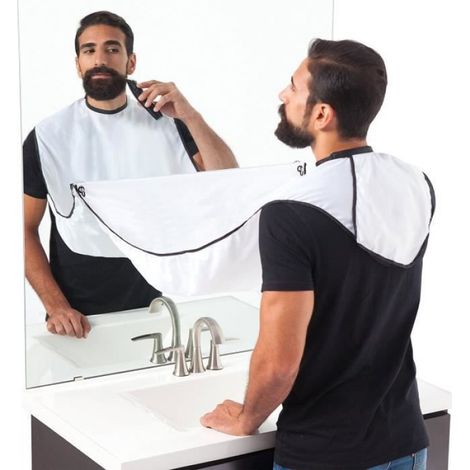Tablier à Barbe Bavoir à Barbe Tablier Rasage Cape de Barbier Bavoir Rasage avec Ventouse Blanc - Beard Trimming Catcher