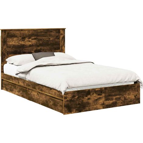 Storage Bed with Drawer Smoked Oak 135 x 190 cm Engineered Wood vidaXL (1/5)