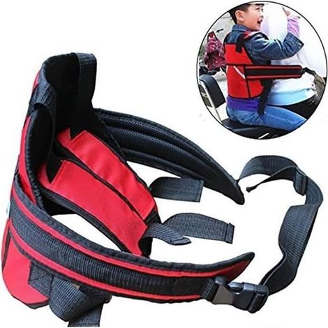 Ceinture de sécurité Moto Enfants, Ceinture de sécurité Anti-Chute de Moto pour Enfants Ceinture de Protection pour bébé(Rouge) (1/4)