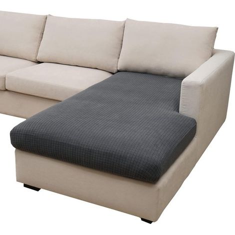 Funda elástica para sofá en forma de L de 3 plazas con chaise longue - gris oscuro (1/5)