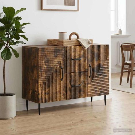 Buffet vintage 2 portes 2 tiroirs en bois d’ingénierie chêne fumé 89 x 34,5 x 60 cm - PANGIVO (1/5)