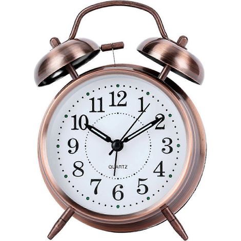 Réveil rétro en bronze à double cloche, extra fort, horloge de table vintage, silencieux (sans tic-tac), veilleuse phosphorescente (1/5)