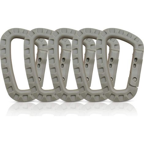 Set of 5 Carabiners, Plastic Carabiners, Tactical Carabiners, Military Carabiners, Premium Hard Plastic Carabiners, Heavy Duty, Multifunctional D-Shape (1/3)