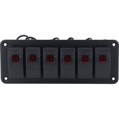 Pannello interruttori a bilanciere a 6 vie, retroilluminato a LED, impermeabile, con protezione del circuito per auto, camper, autobus, barche, imbarcazioni, ATV, UTV, colore rosso. (1/4)