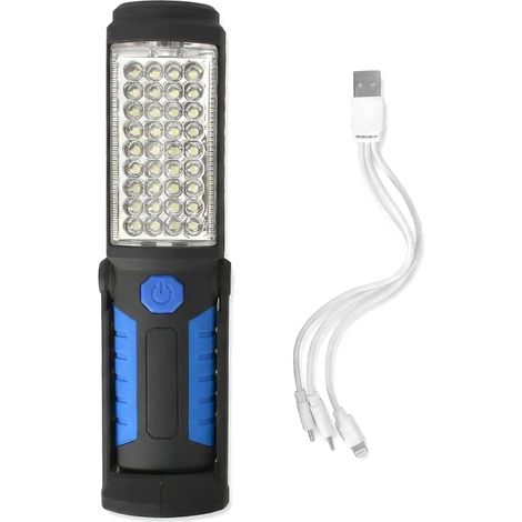 Linterna LED recargable de 200 lúmenes, luz magnética para coche con gancho giratorio de 360°, linterna LED para mecánicos con potente imán, USB, 2 niveles de iluminación. (1/5)
