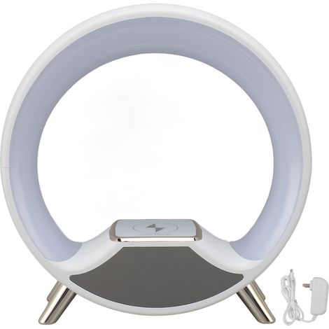 Réveil Enceinte Bluetooth Chargeur Sans Fil 15W Lampe de Chevet Ambiante LED avec Capteur Température FM Radio Blanc (1/5)