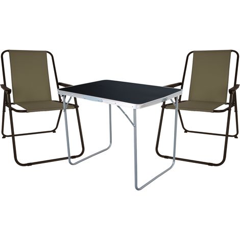 3-teiliges Campingmöbel Set Tisch schwarz 2 x Stuhl Olivgrün-MMC0330871B+2xLE8000060 (1/5)