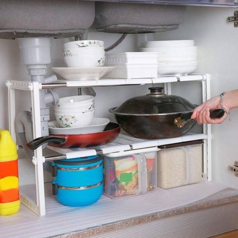 Trade Shop - Estante Retráctil Para Utensilios Productos De Cocina Estante Bajo Lavado - (1/5)