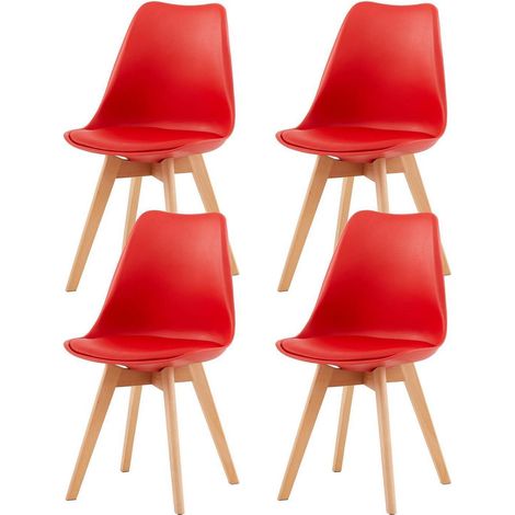 4er Set Esszimmerstühle Rot mit Massivholzbeinen und PU-Leder Sitz (1/5)