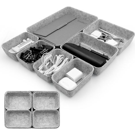 7 Pièces Organiseur de Tiroir de Bureau, Rangement Tiroir en Feutre Écologique, Empilable Organiseur de Rangement pour Cosmétique, Table de Maquillage, Armoire et Commode (Gris Clair) (1/5)
