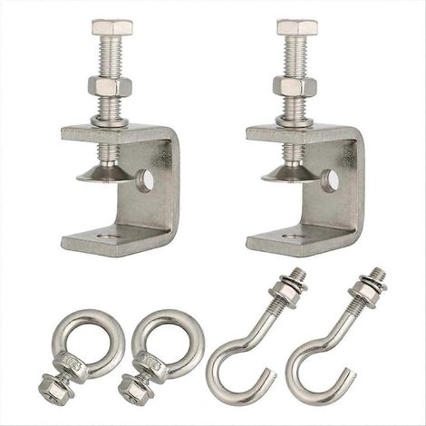 Kleine C-Klemme aus Edelstahl mit Ring, C-Klemme, Rohrschellenhaken zum Aufhängen, Balkenklemme mit Ring, silberfarben (1/5)
