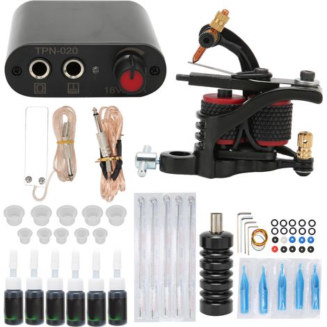 Kit de tatouage complet, machine à tatouer avec bobine, alimentation électrique noire, outils professionnels, prise 90-265VUS (1/5)
