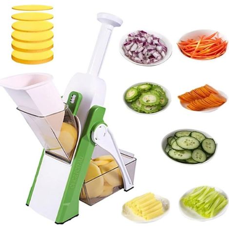Cortador de verduras, picador seguro y ajustable, mandolina 4 en 1 ajustable para cortar verduras, cortar y picar verduras para papas, zanahorias, tomates y pepinos. (1/5)