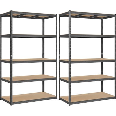 Songmics – Lot de 2 rayonnages étagère 5 niveaux 60 x 120 x 200 cm – Charge 875 kg – Structure en acier – Étagères réglables et anti-basculement