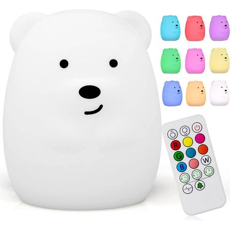 Veilleuse LED en silicone avec un adorable ourson en dessin animé pour bébé fille et enfant (1/3)