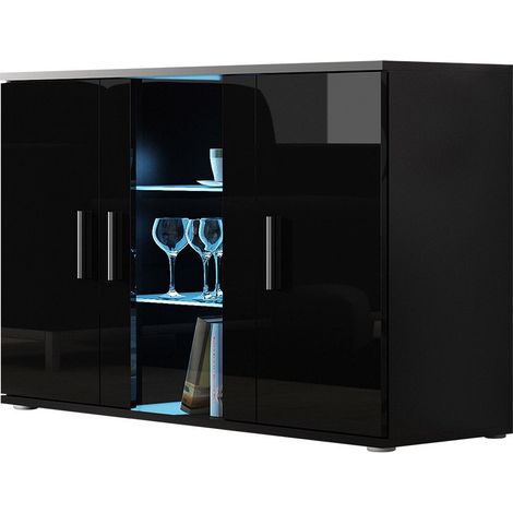 Aparador Tornola 106, Negro + Negro brillante, 80x120cm, Número de puertas: 341cm, Vidrio, Aglomerado laminado