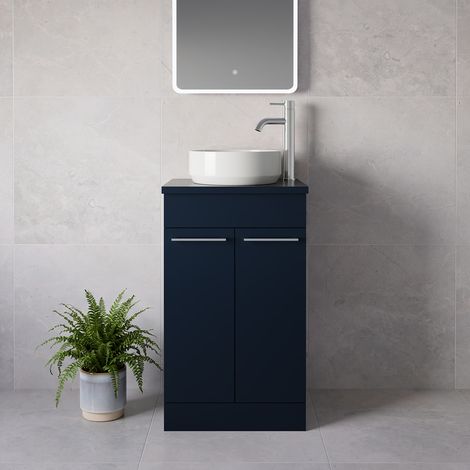 Napoli 390 Deep Blue 500mm 2 Door Vanity Unit for Countertop Basins - 500mm - Chrome 160mm Handle