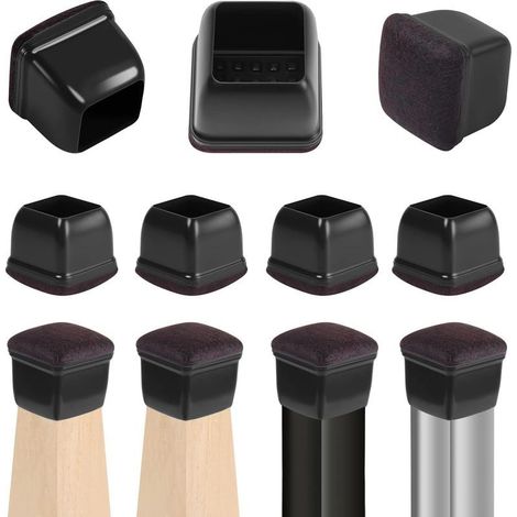 24 pièces Embouts pour Pieds de Chaise 20 28mm avec Patins en Feutre, Couvre Jambes de Meuble en Silicone Noir, Chair Leg Cups Protection pour Meubles, Résistants Rayures et Chocs élastique (1/5)