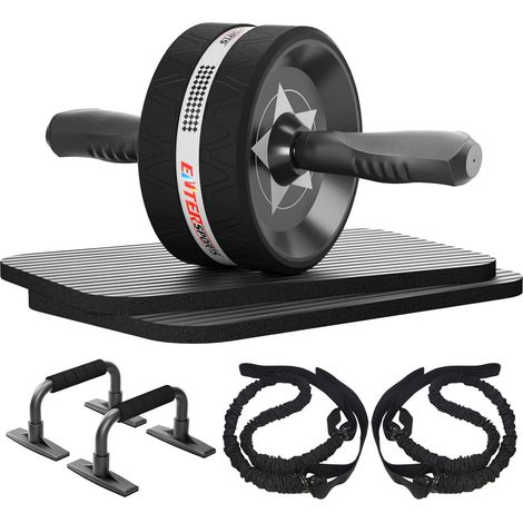 Roue abdominale 6 en 1 avec bande de fitness, pompes, tapis pour genoux, appareils de fitness pour abdominaux - Idéal pour les hommes et les femmes à la maison (1/5)