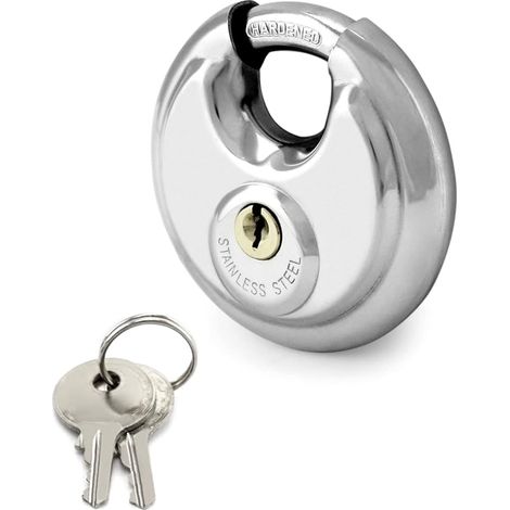 70mm Vorhängeschloss mit Edelstahlschäkel Disc Schloss Edelstahl Rostfrei wetterfest Rund mit 2 Schlüssel, 1 Stück