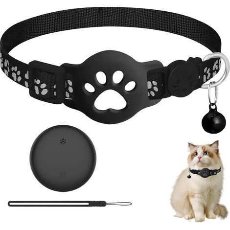 Katzenhalsband mit GPS-Ortung in Echtzeit, Anti-Würge-Halsband für Katzen, kompatibel mit Apple- und Android-Geräten (Schwarz) (1/5)
