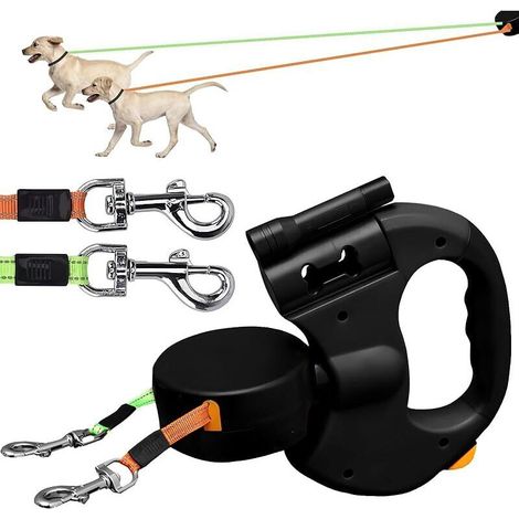Correa doble retráctil para perros con luz, extensible para pasear dos perros de hasta 22,7 kg (50 lb).