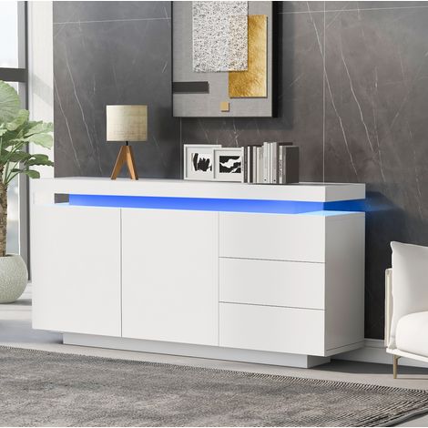 Sideboard Schrank Kommode LED Weiss 140 35 72 OKMYHOME (1/5)