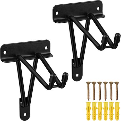 Relaxdays Wandhaken 2er Set 30 kg, Doppelhaken Wand, Gerätehalter Garage, Werkstatt & Keller, Besenhalter Eisen, schwarz