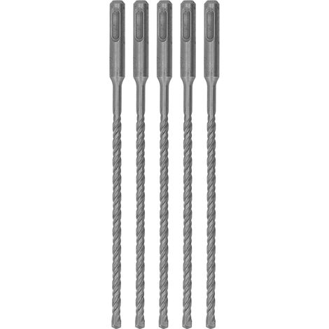 Lot de 5 forets à percussion à pointe carbure, 2 goujures, pour brique et béton, 210 mm, 6 mm / 0,24 po