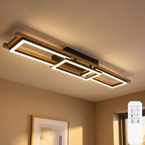 Plafoniera telecomando in legno lampada da soggiorno soffitto dimmerabile lampada da soffitto orientabile, CCT, 1x LED 30W 1800Lm, LxLxA 100x13,5x11cm