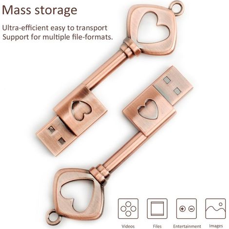 Clé USB rétro en métal en forme de cœur de 32 Go avec porte-clés en forme de cœur, pour le stockage et le transfert de données numériques, avec puce de qualité Grade A et cadeau d'anniversaire origina (1/4)