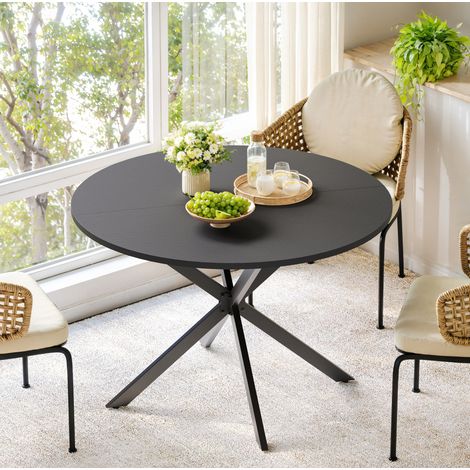 Table à manger ronde 120 cm avec pieds en X, noire DESVIAE (1/5)
