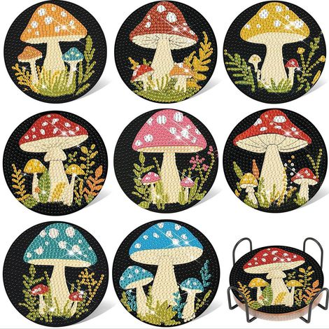 Diamond Painting Untersetzer Set 8 Stück Pilzform für Erwachsene
