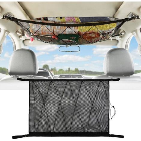 Filet De Rangement Plafond - 90x65 Cm - Pour Voiture SUV Van - Avec Fermeture Éclair Et Cordon De Serrage - 1 Pièce (1/4)