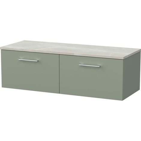 Pershall Contemporary Wall Hung 2 Drawer Vanity Unit with Laminate Worktop, 1200mm, Reed Green
