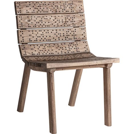 Chaise jacquard en bois d'orme marron finition vieillie élégante - Marron vieilli et beige naturel (1/5)