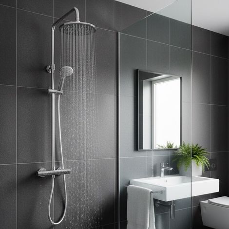 Round Brushed Nickel Thermostatic Dual Control Twin Head Shower Mixer Ultra Thin (1/5)