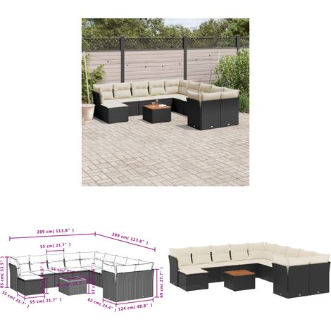 12-tlg. Garten-Sofagarnitur mit Kissen Schwarz Poly Rattan - Gartensorte - Outdoor Möbel - Gartenlounge - Esstischset - Rattan Gartenmöbel - Home & Living (1/3)